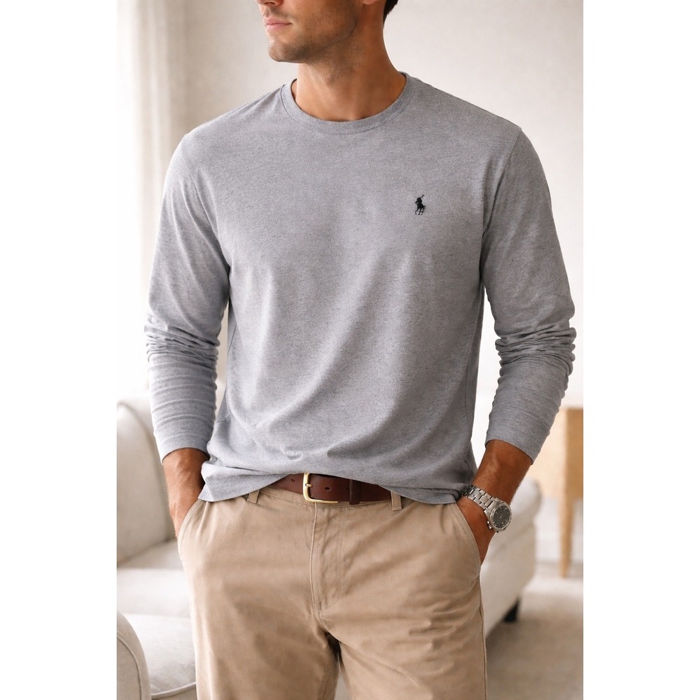 Polo Ralph Lauren Grey Long Sleeve Pony Logo Tee Shirt Mens Sz XL (estimated Sz)